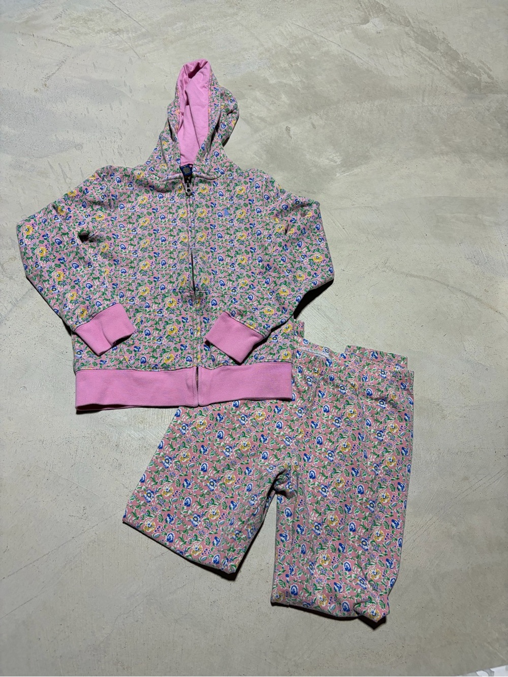 Polo by Ralph Lauren kids girls Pink Floral Hoodie & leggings Set large 12/14
